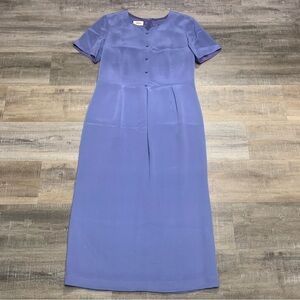 Talbots Vintage Blue Silk Maxi Dress w/Shoulder Pads Women’s Size 8